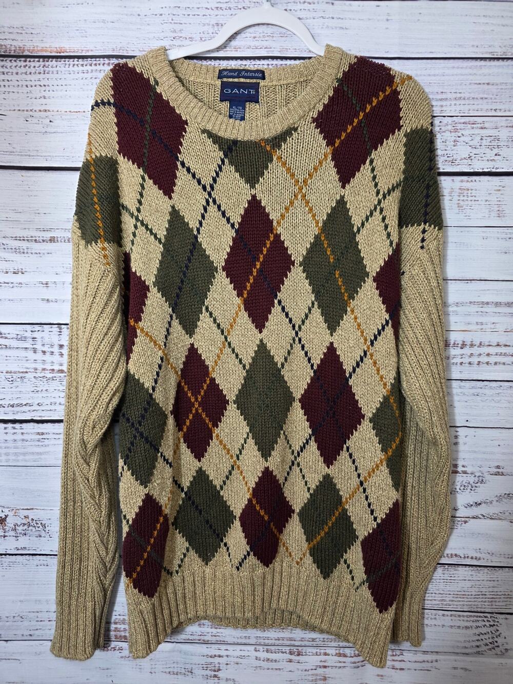 VTG 90's GANT Cotton argyle pattern knit sweater men's size XL